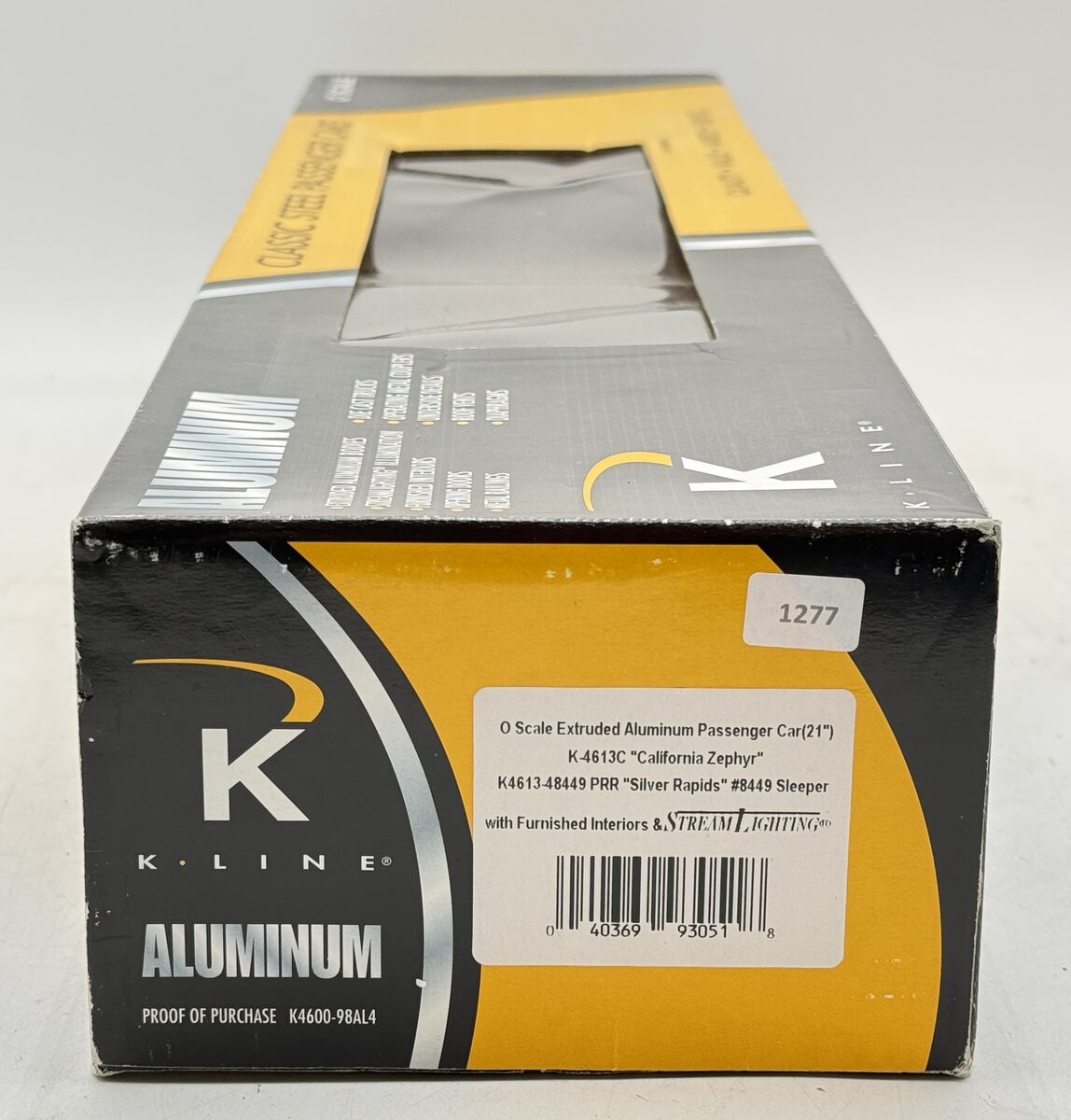 K-Line K4613-48449 O PRR California Zephyr "Silver Rapids" 21" Aluminum Sleeper VG/Box