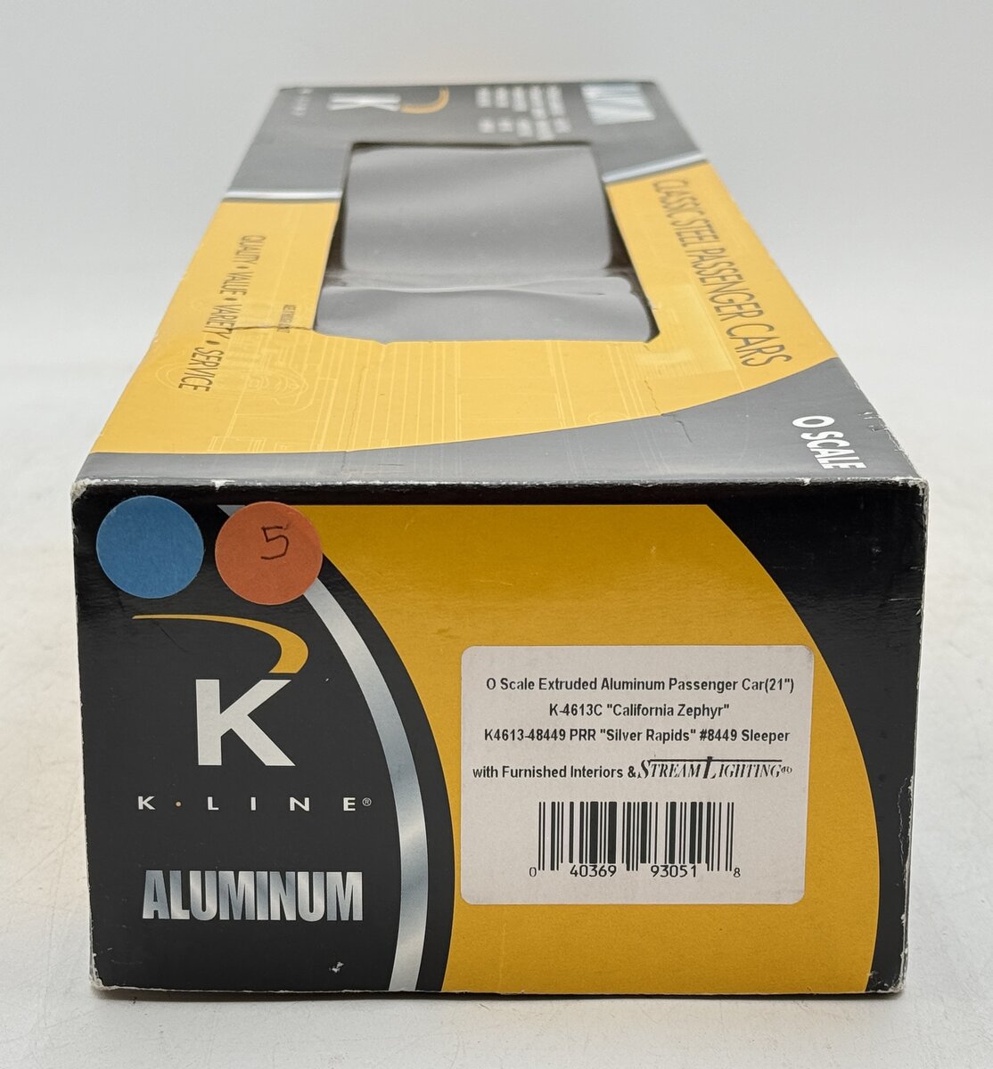 K-Line K4613-48449 O PRR California Zephyr "Silver Rapids" 21" Aluminum Sleeper VG/Box