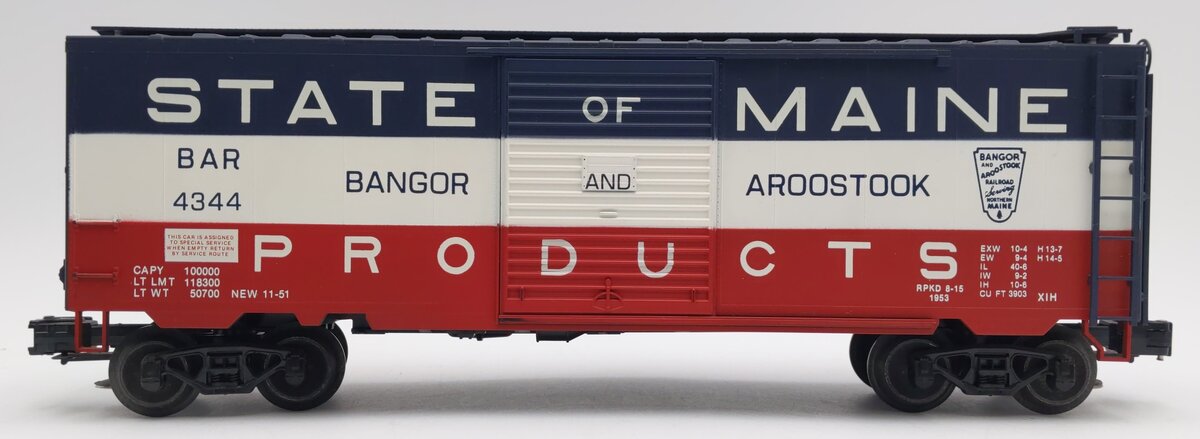 Weaver 3082 O Gauge State of Maine PS-1 40' Box Car #4344 (3-Rail) VG/Box