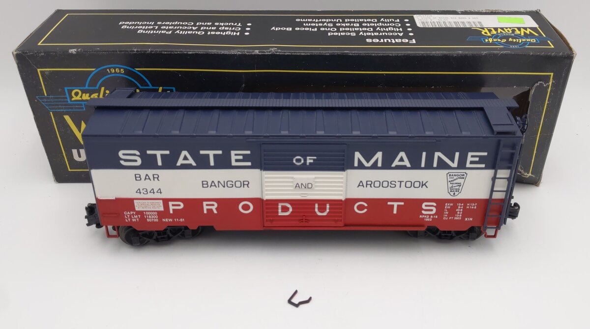 Weaver 3082 O Gauge State of Maine PS-1 40' Box Car #4344 (3-Rail) VG/Box