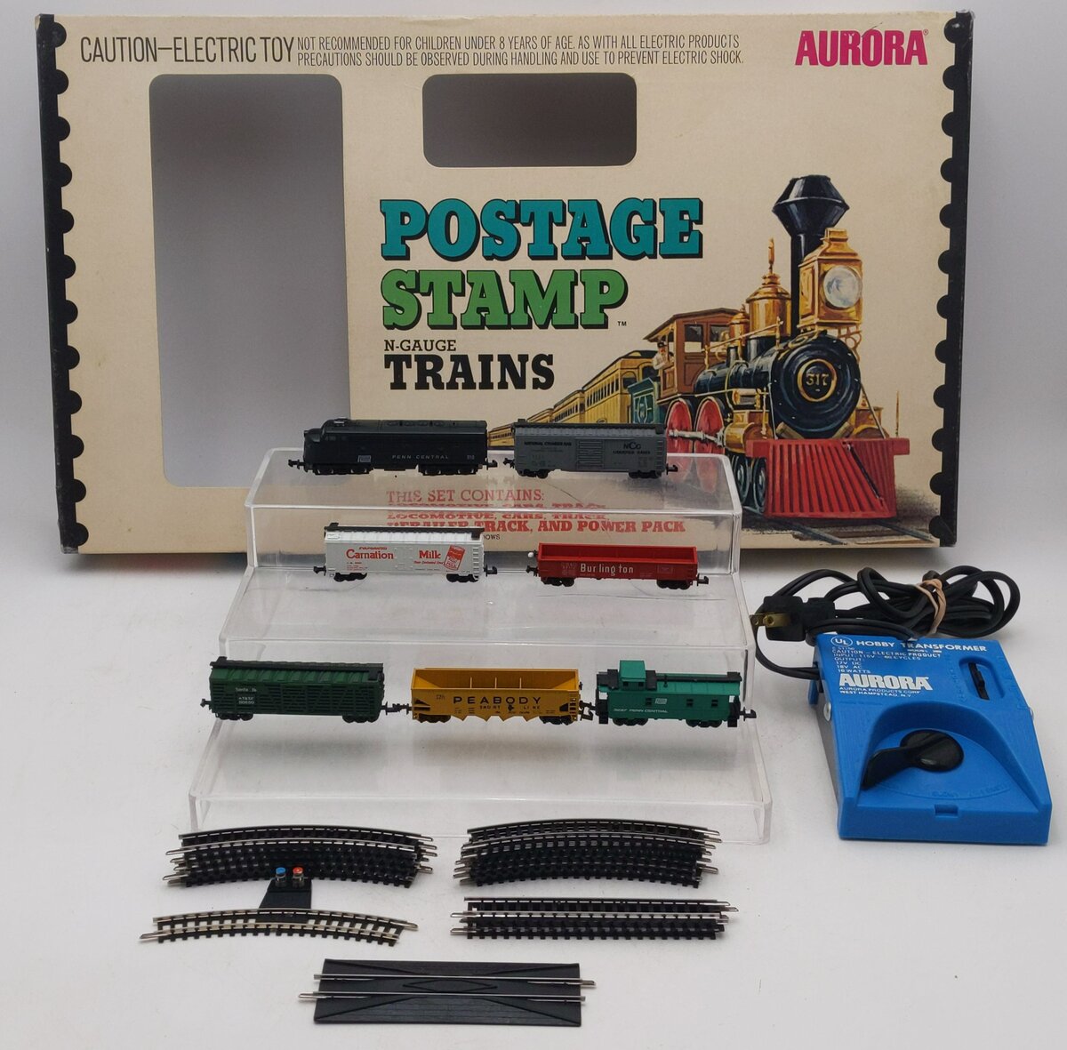 Aurora 4725 Postage Stamp Train High Iron Penn Central Diesel Freight Set LN/Box