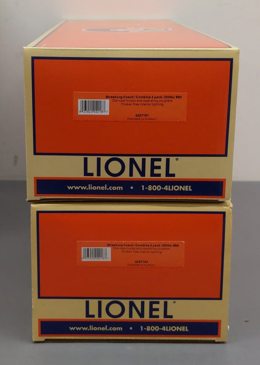 Lionel 2227180 O Strasburg Wood Coach/Combine 2pk #96, #60 (2000s) LN/Box