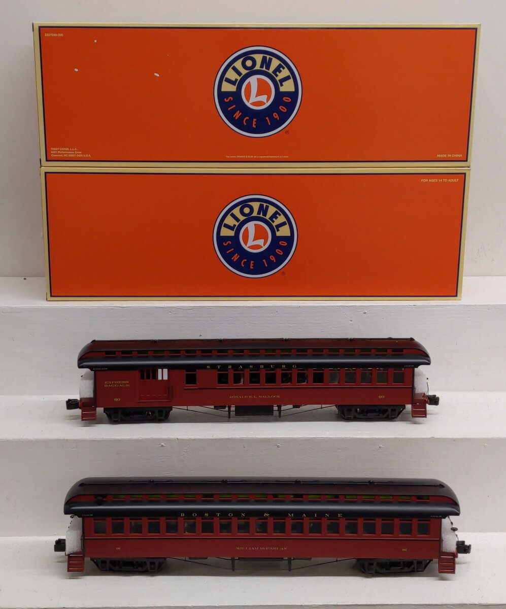Lionel 2227180 O Strasburg Wood Coach/Combine 2pk #96, #60 (2000s) LN/Box