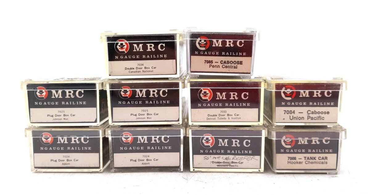 MRC N Scale Assorted Freight Cars: 7066, 7085, 7084, 7025, 7024, 7034, 7033 [10] EX