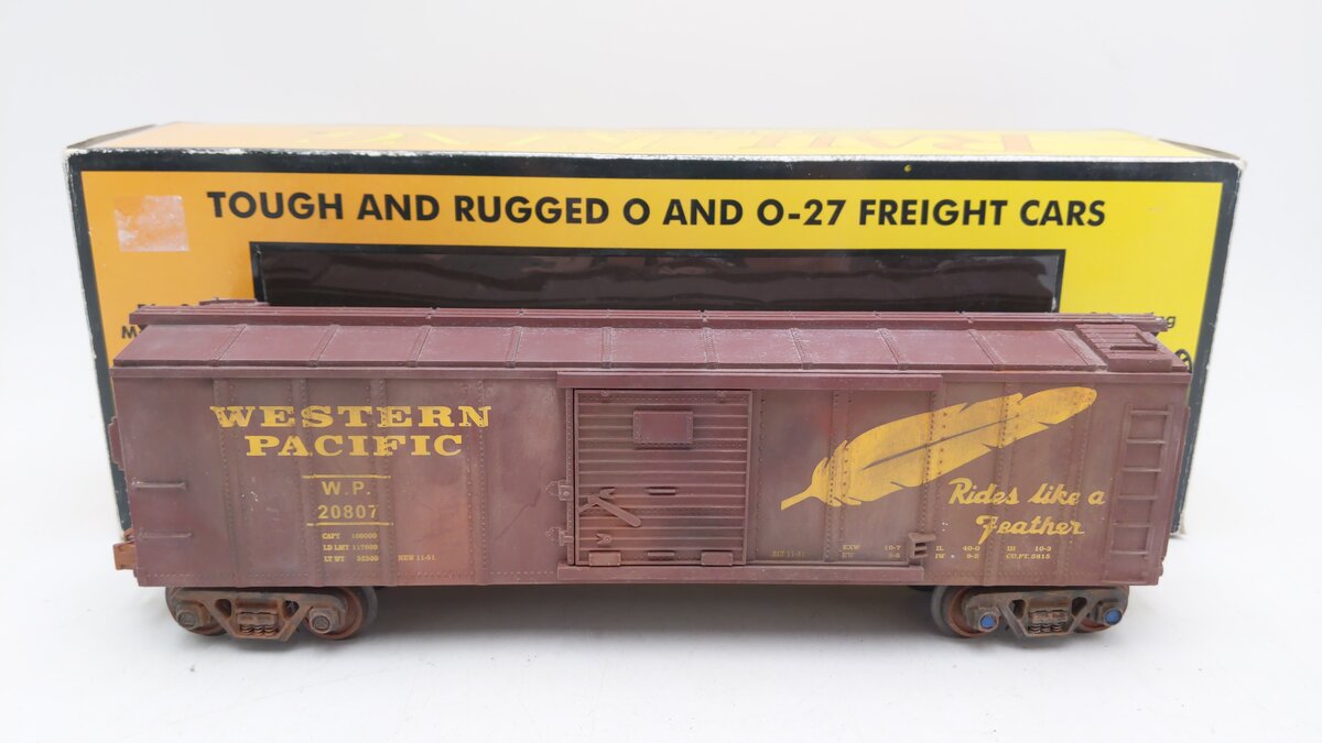 MTH 30-7444 O Gauge Custom Weathered Western Pacific Boxcar #20807 VG/Box