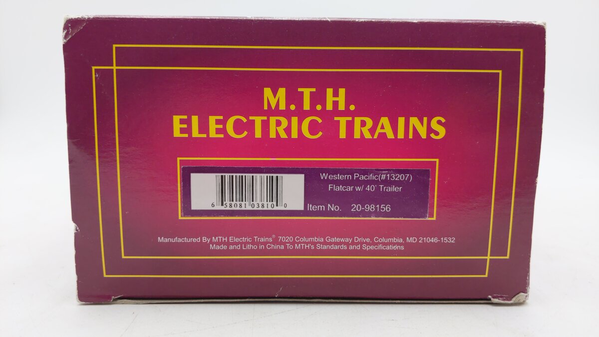 MTH 20-98156 O Gauge Western Pacific Flatcar w/40' Trailer #13207 EX/Box