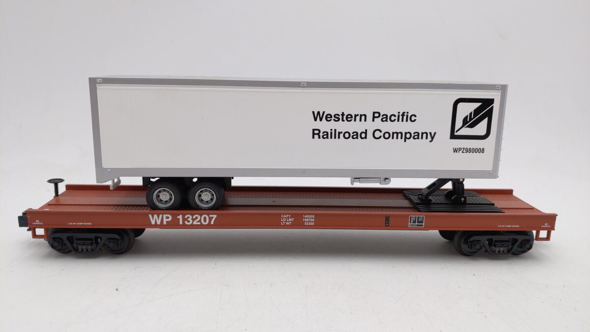 MTH 20-98156 O Gauge Western Pacific Flatcar w/40' Trailer #13207 EX/Box