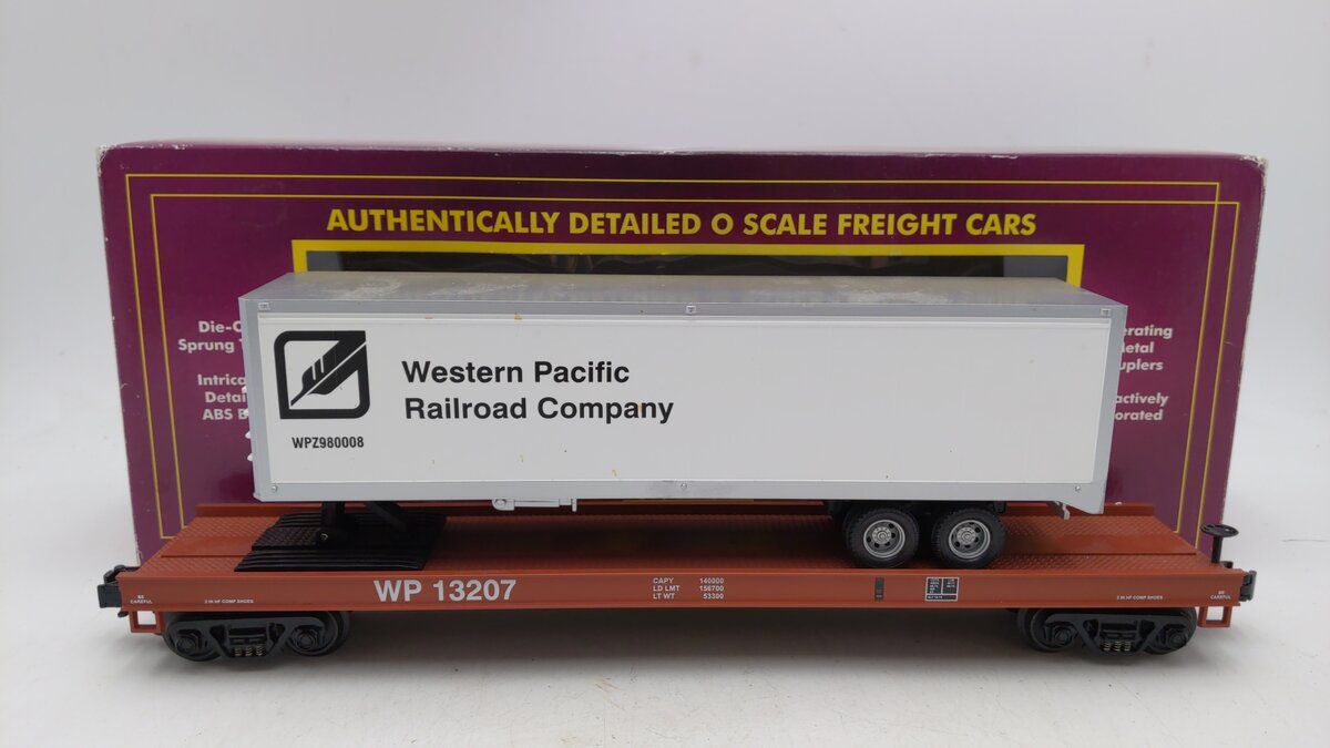 MTH 20-98156 O Gauge Western Pacific Flatcar w/40' Trailer #13207 EX/Box