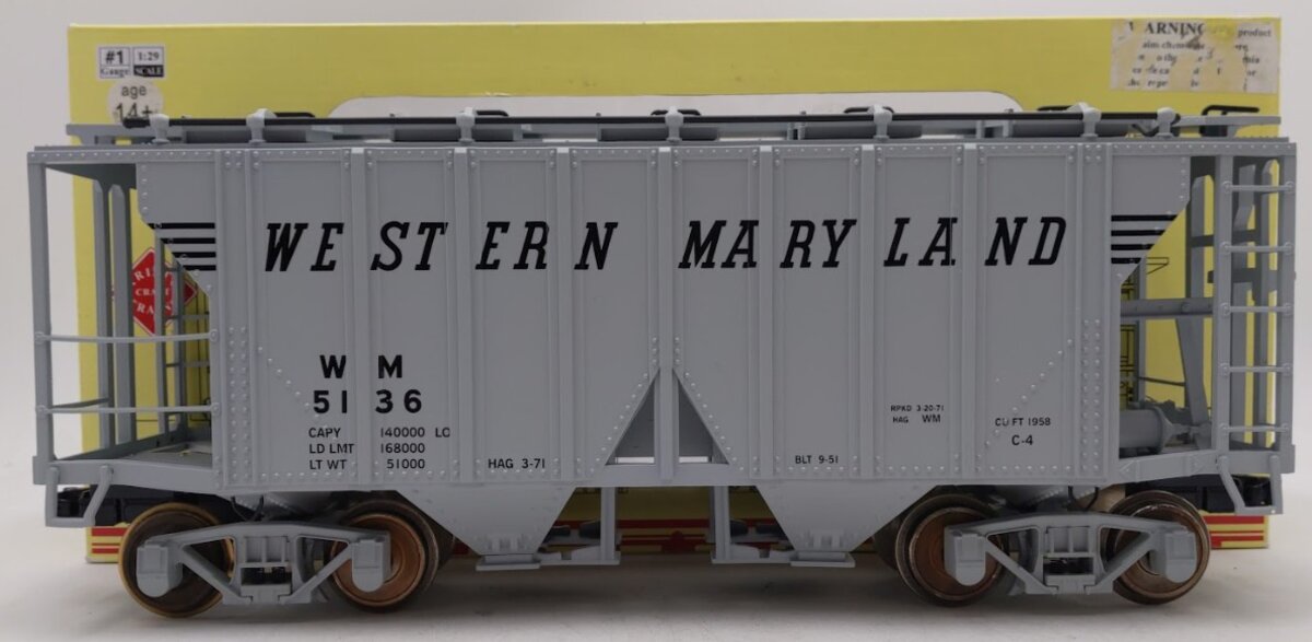 Aristo-Craft ART41298X G Gauge WM 2-Bay Covered Hopper Car #5136 (Metal Wheels) EX/Box