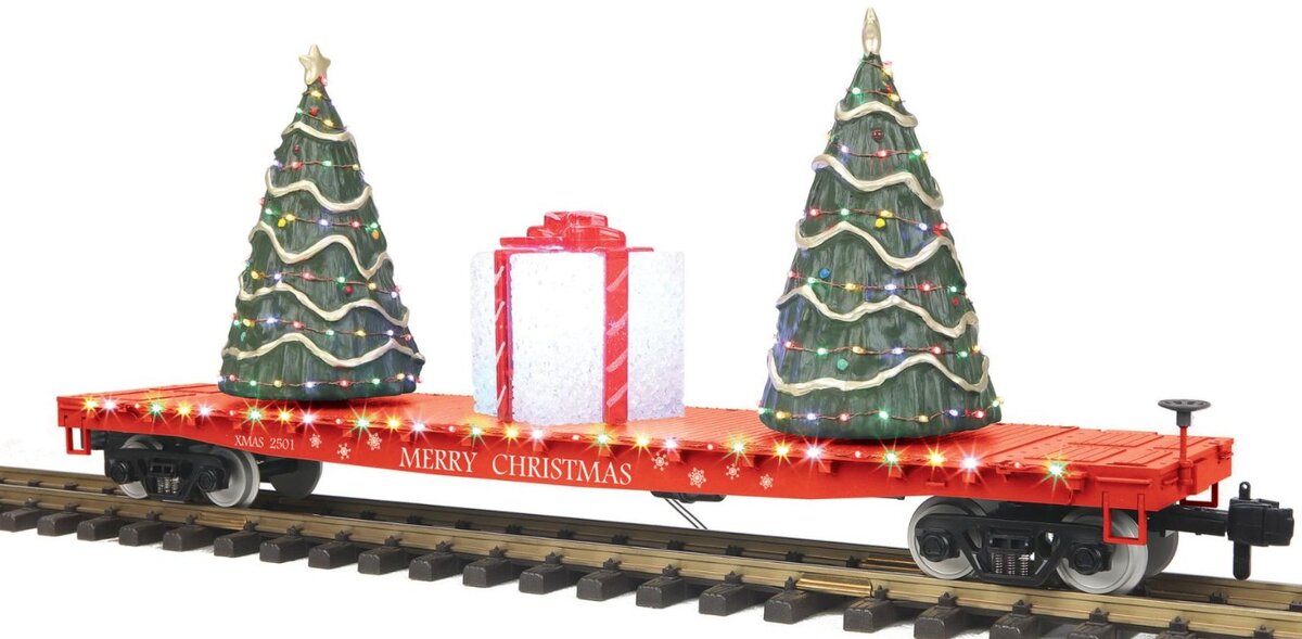 MTH 70-76059 G Gauge Christmas Flatcar w Lighted Christmas Trees (Metal Wheels) LN/Box