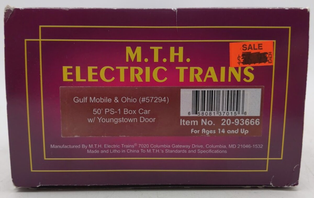 MTH 20-93666 O Gauge Gulf Mobile & Ohio 50' PS-1 Box Car #57294 EX/Box