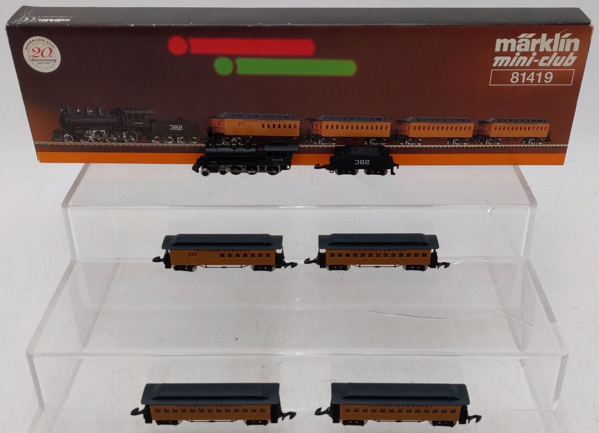Marklin 81419 20th Anniv. Z Scale Illinois Central Steam Passenger Train Set EX/Box