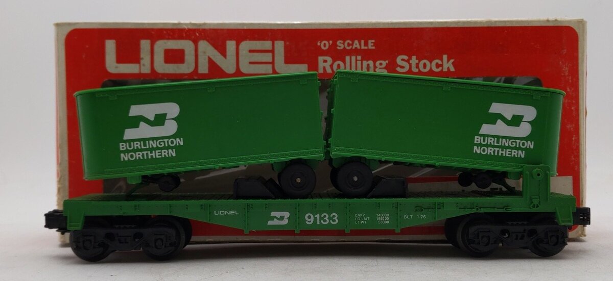 Lionel 6-9133 O Gauge Burlington Northern Flatcar #9133 with Trailers EX/Box