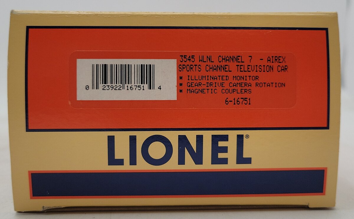 Lionel 6-16751 O Gauge WLNL Channel 7-Airex Sports Channel TV Car LN/Box