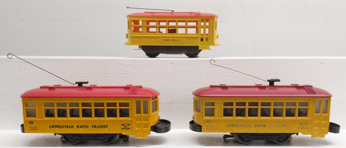 Lionel O Gauge Lionelville and Dinkyville Trolly Cars [3] VG