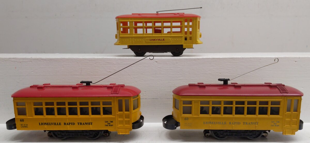 Lionel O Gauge Lionelville and Dinkyville Trolly Cars [3] VG