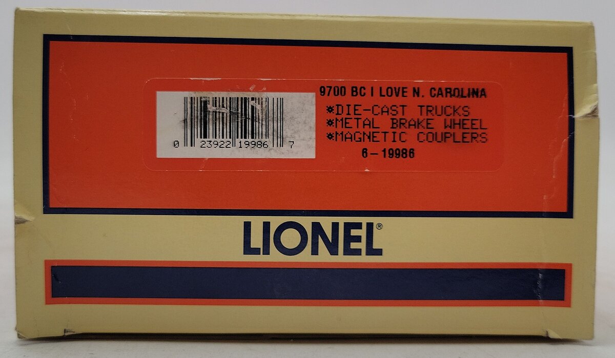 Lionel 6-19986 O Gauge I Love North Carolina Boxcar LN/Box