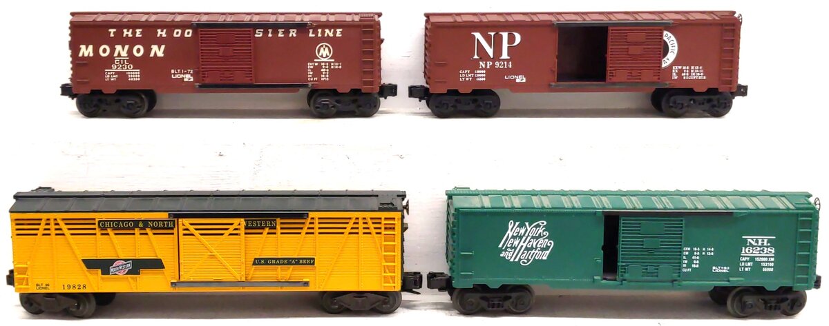 Lionel O Gauge Assorted Boxcars: 9214, 9230, 16238, 19828 [4] VG
