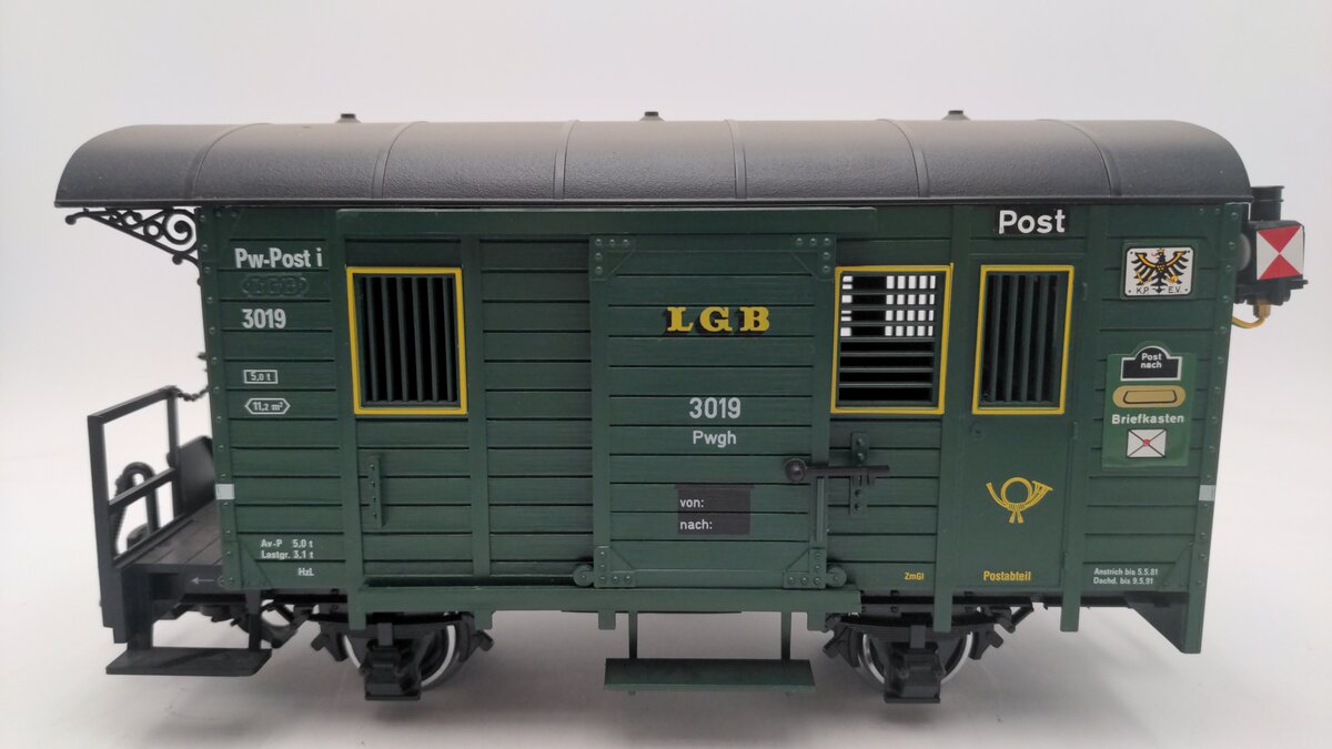 LGB 3019 G Scale Mail Post Car with Lights (Metal Wheels) VG/Box