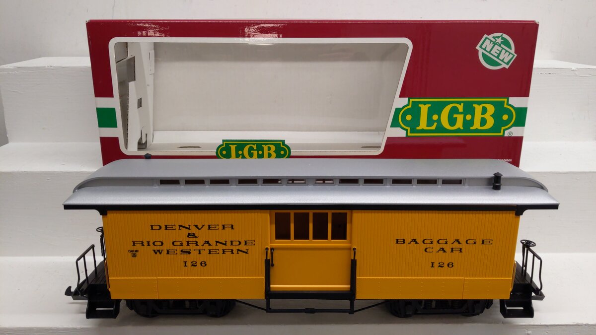LGB 3084 G Scale D&RG Yellow & Silver Baggage Car #126 VG/Box