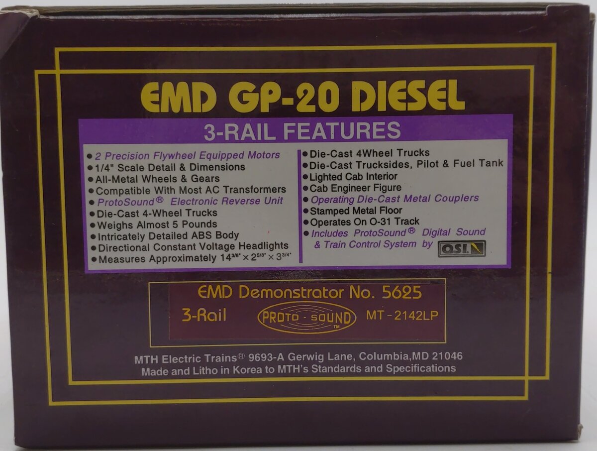 MTH 20-2142-1 O EMD Demonstrator GP20 Diesel Engine w/PS1 #5625 LN/Box