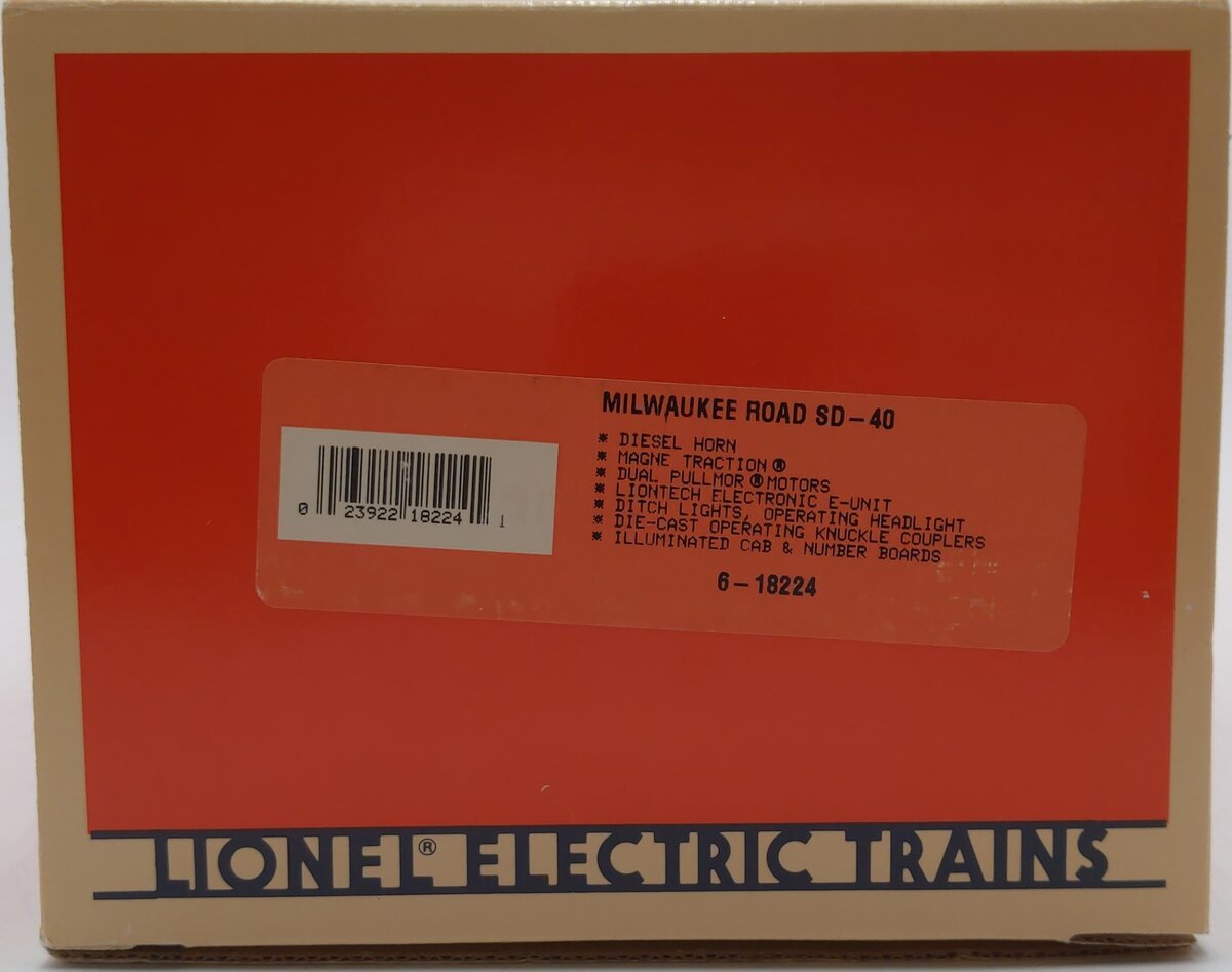 Lionel 6-18224 O Gauge Milwaukee Road SD-40 Diesel Locomotive w/ Horn #155 EX/Box