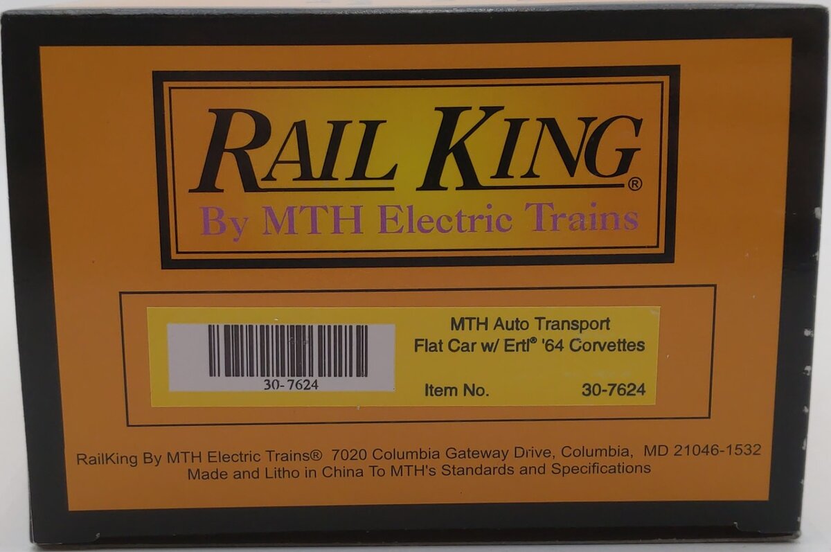 MTH 30-7624 O Gauge Auto Transport Flatcar with 2 Ertl '64 Corvettes #19640 NIB