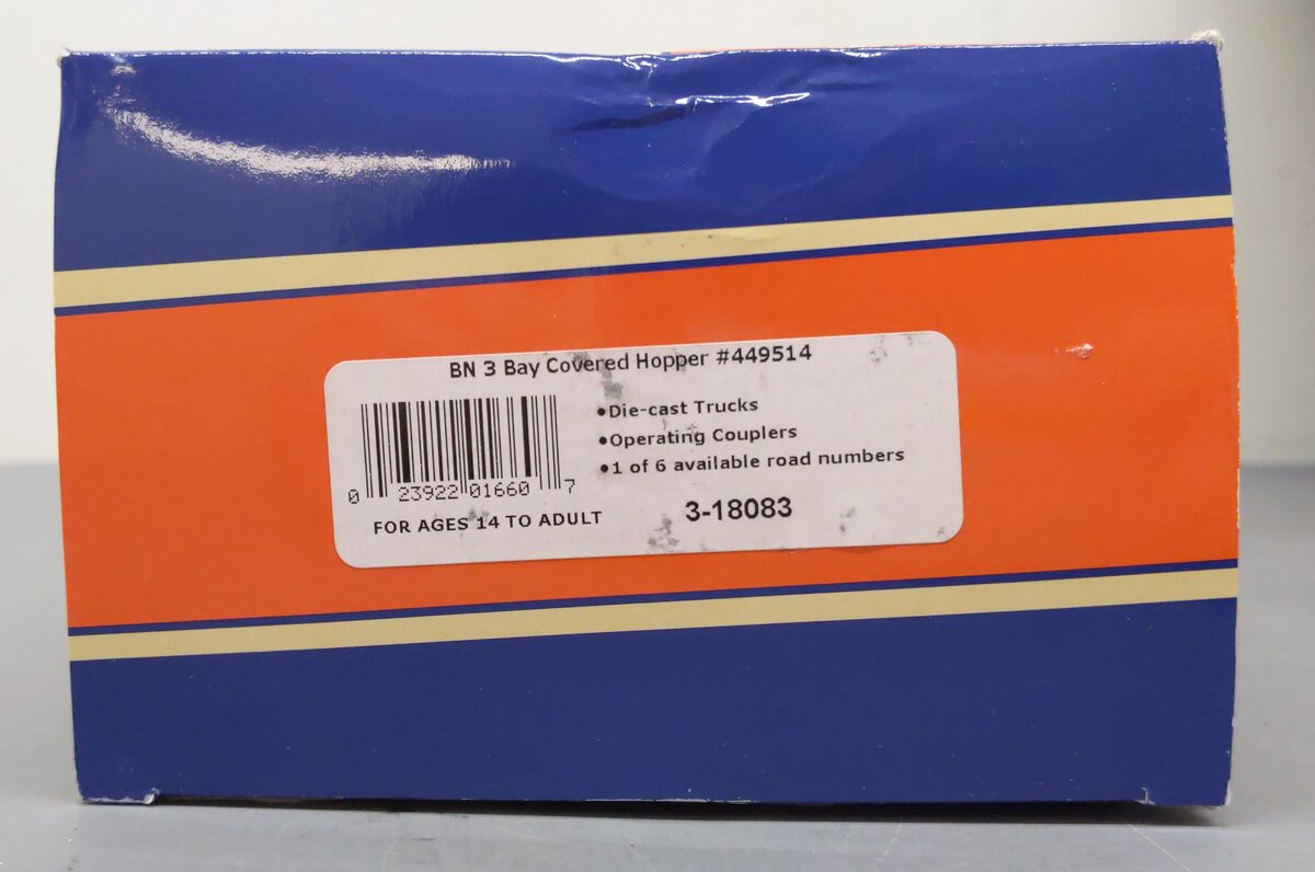 Lionel 3-18083 O Gauge Burlington Northern 3-Bay Covered Hopper #449514 LN/Box