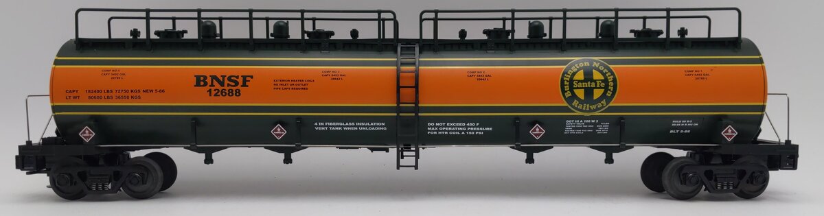 MTH 20-96010 O Gauge BNSF 20K Gallon 4-Compartment Tank Car #12688 EX/Box