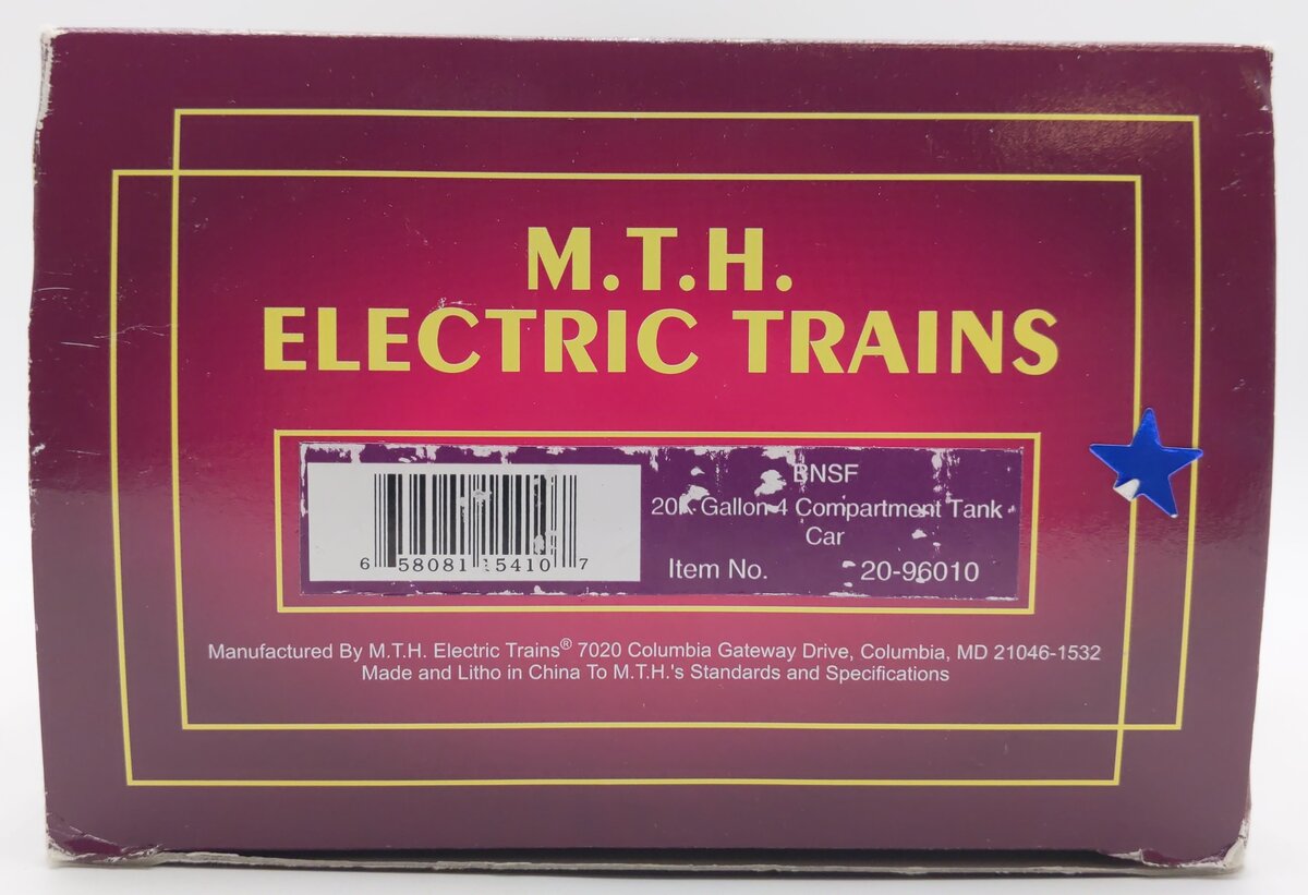 MTH 20-96010 O Gauge BNSF 20K Gallon 4-Compartment Tank Car #12688 EX/Box