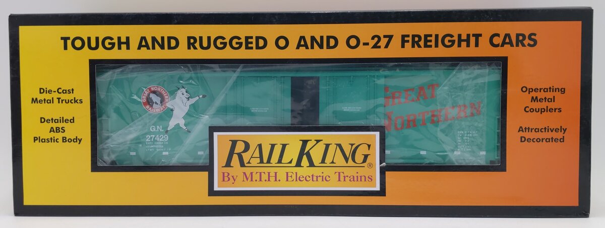 MTH 30-71177 O Great Northern RailKing 50' Double Door Plugged Boxcar #27429 NIB