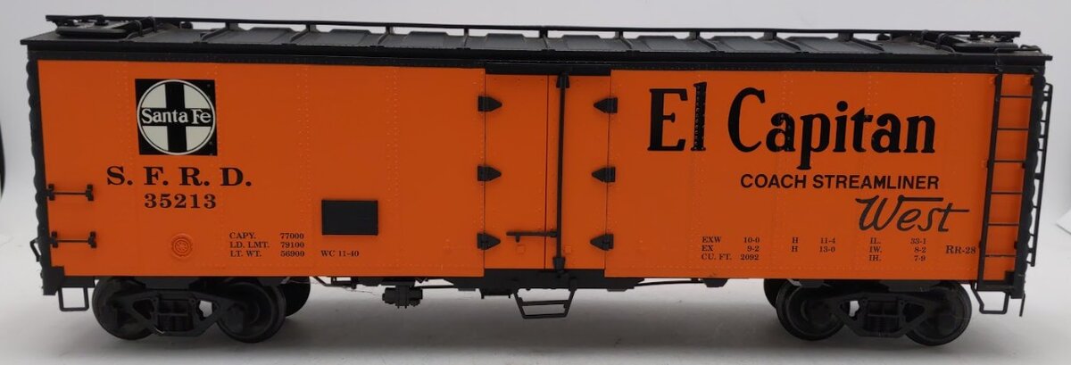 USA Trains R16502 G Gauge Santa Fe "El Capitan" 40' Refrigerator Car #35213 VG/Box