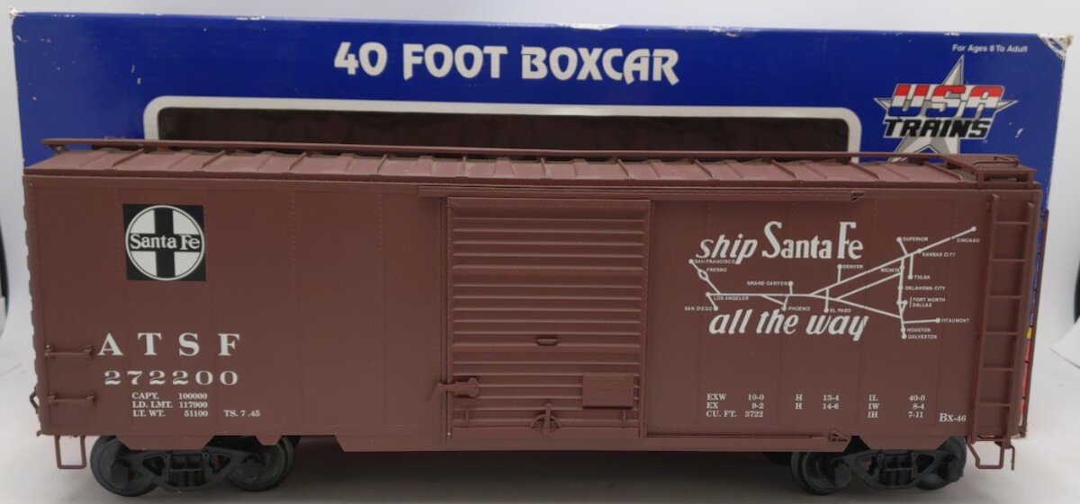 USA Trains R19226C G Gauge Santa Fe 40 Ft. PS-1 Simulated Steel Box Car #272200 VG/Box