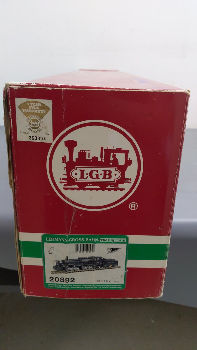 LGB 20892 G Sumpter Valley Mallet Steam Locomotive & Tender with Sound EX/Box