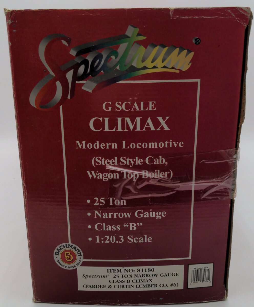 Bachmann 81180 G Pardee & Curtin Lumber Climax Steam Locomotive #6 VG/Box