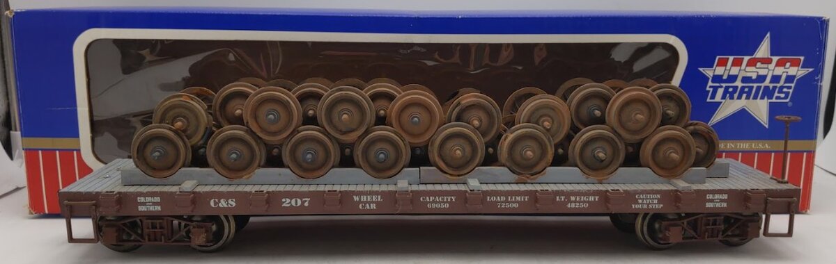 USA Trains R1887 G Gauge Colorado and Southern Wheel Car #207 (Metal Wheels) VG/Box