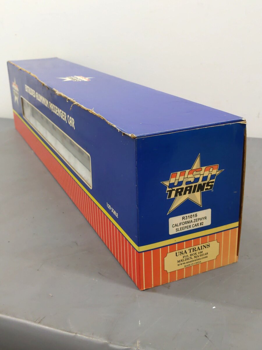 USA Trains 31015 "California Zephyr" Aluminum Sleeper Lighted (Metal Wheels) LN/Box