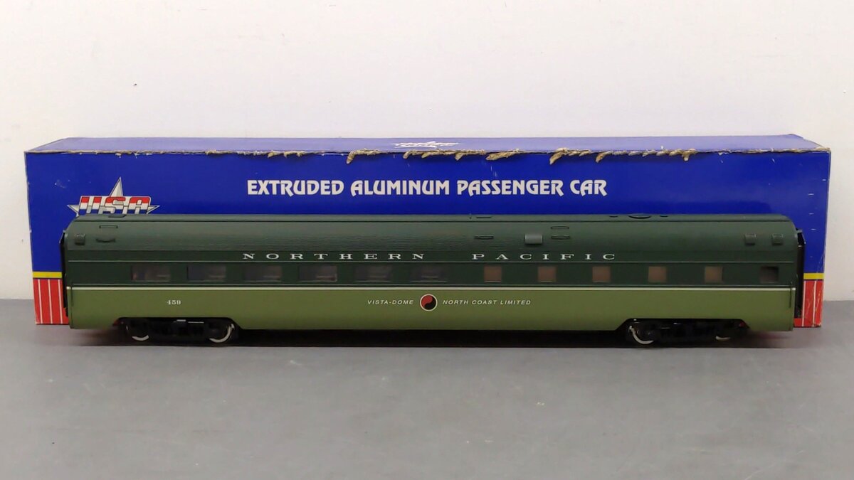 USA Trains 31083 G Northern Pacific Aluminum Dining Car with Metal Wheels #459 LN