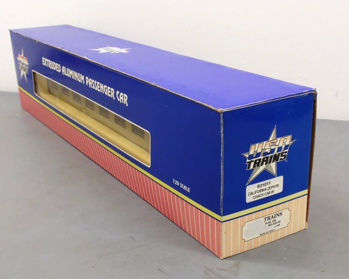 USA Trains R31011 G "California Zephyr" Corrugated Aluminum Coach Lighted #1 EX/Box