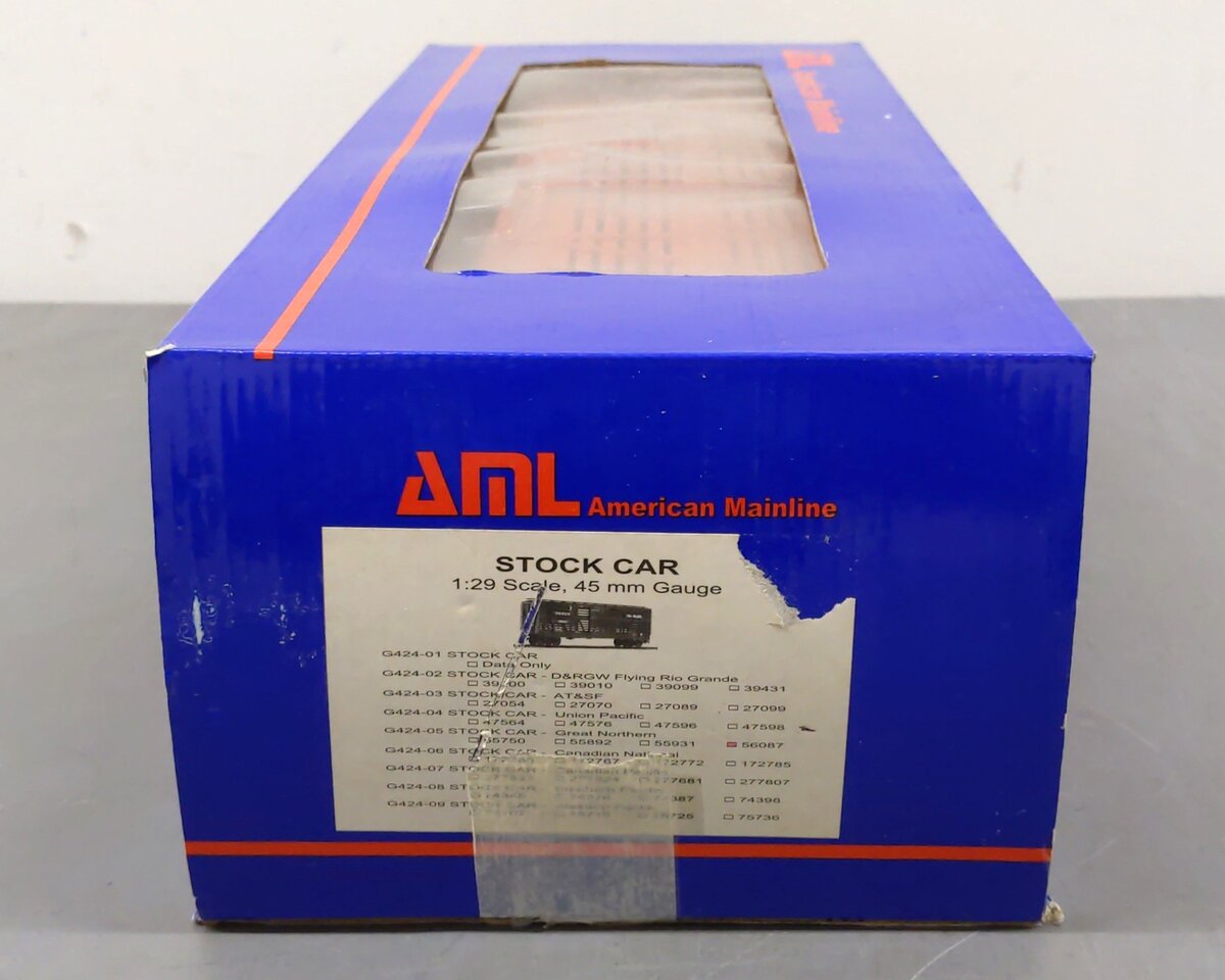 AML G424-05 G Scale Great Northern Stock Car #56087 - Metal Wheels EX/Box