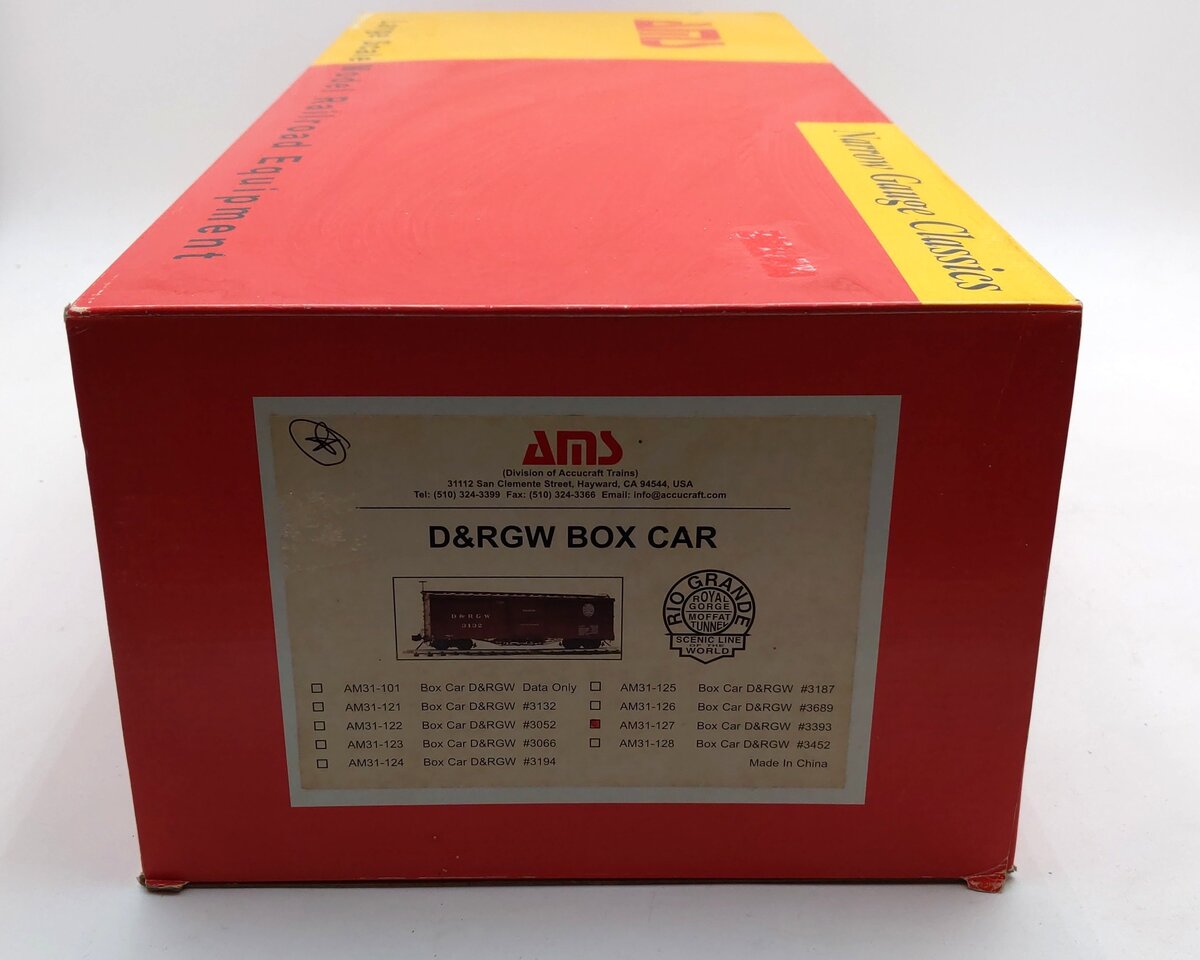 AMS AM31-127 G Scale D&RGW Boxcar #3393 - Metal Wheels EX/Box