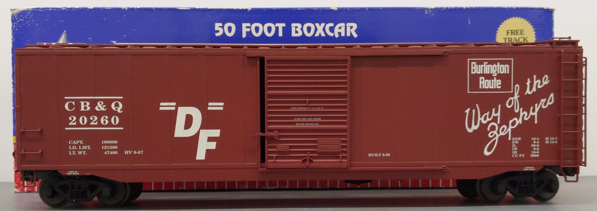 USA Trains R19313A G Burlington Route 50 Ft. Box Car with Steel Door EX/Box
