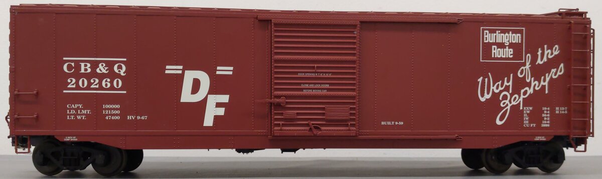 USA Trains R19313A G Burlington Route 50 Ft. Box Car with Steel Door EX/Box