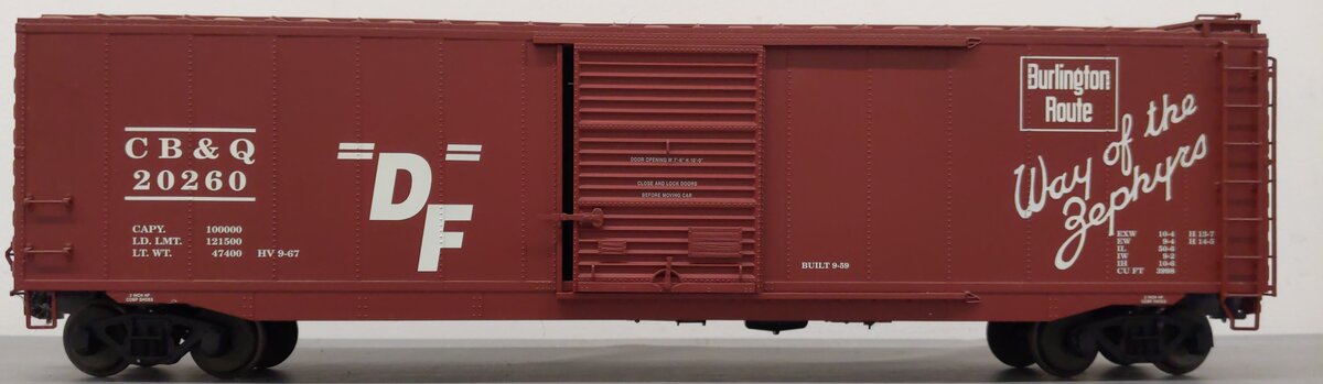 USA Trains R19313A G Burlington Route 50 Ft. Box Car with Steel Door EX/Box
