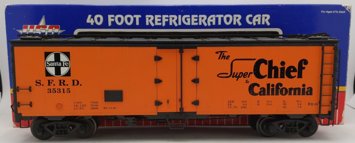 USA Trains R16501 G Gauge Santa Fe "Super Chief" 40' Reefer Car #35315/Box