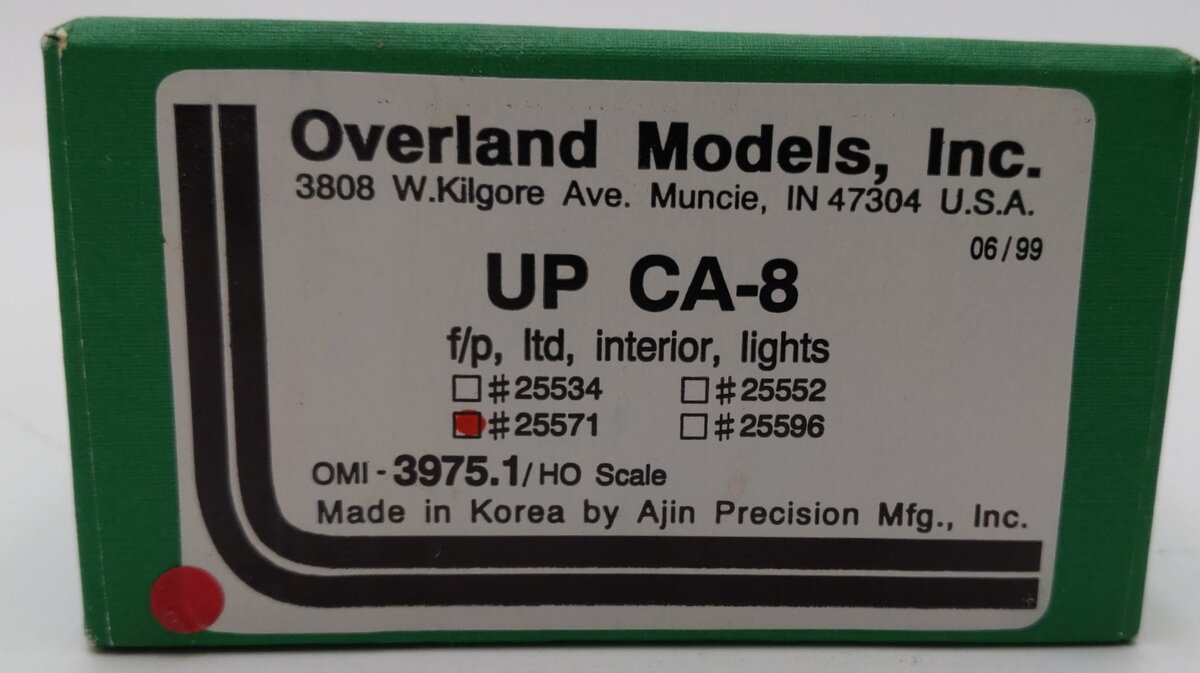 Overland OMI-3975.1 HO Scale Union Pacific CA-8 Caboose #25571-FP EX/Box