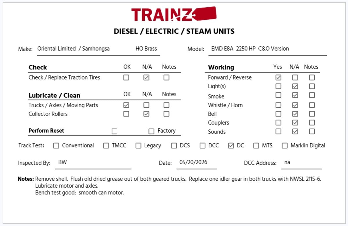 Oriental Limited HO Scale BRASS EMD E8A Powered 2250HP Diesel Locomotive EX/Box
