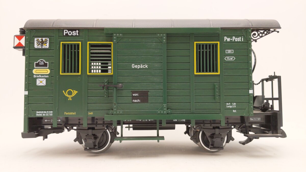 LGB 32190 G Gepack Pw-Post i Mail & Baggage Car w/ Lights (Metal Wheels) EX/Box