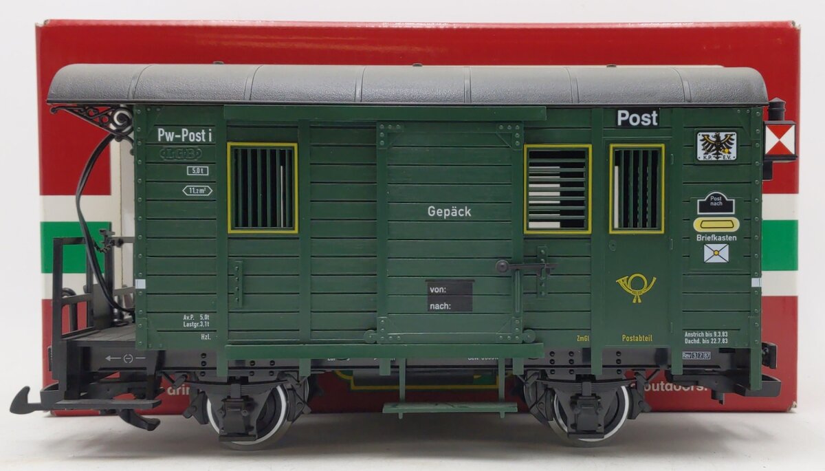 LGB 32190 G Gepack Pw-Post i Mail & Baggage Car w/ Lights (Metal Wheels) EX/Box