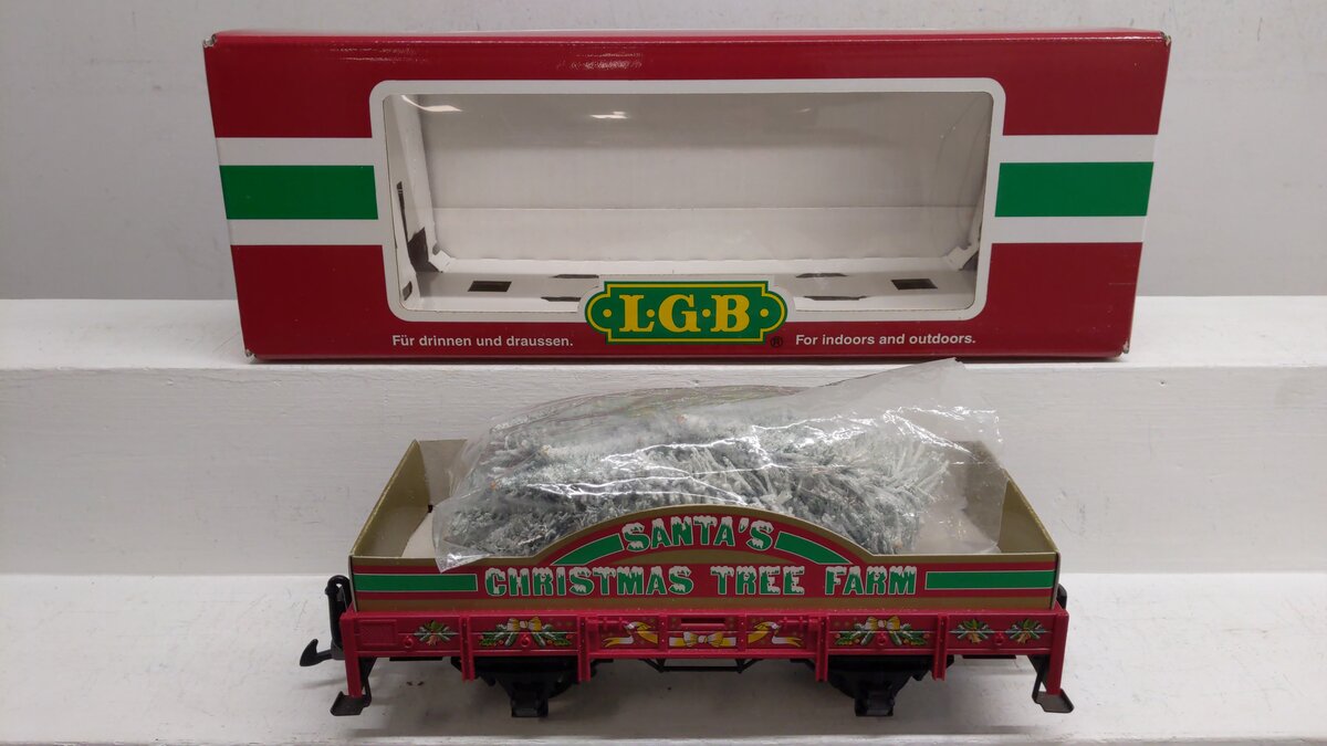 LGB 42103 G Scale Santa Christmas Tree Farm Gondola w/Tree Load EX/Box